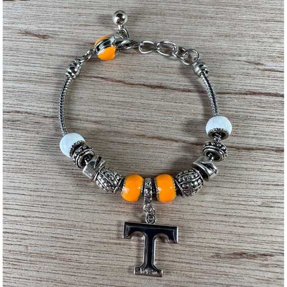 Tennessee Volunteers Charm Bracelet Silver-tone w/ 11 Beads Orange White 9" L - Picture 3 of 7